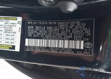 2010 Toyota Corolla Base from USA, damaged, VIN 2T1BU4EE5AC237583